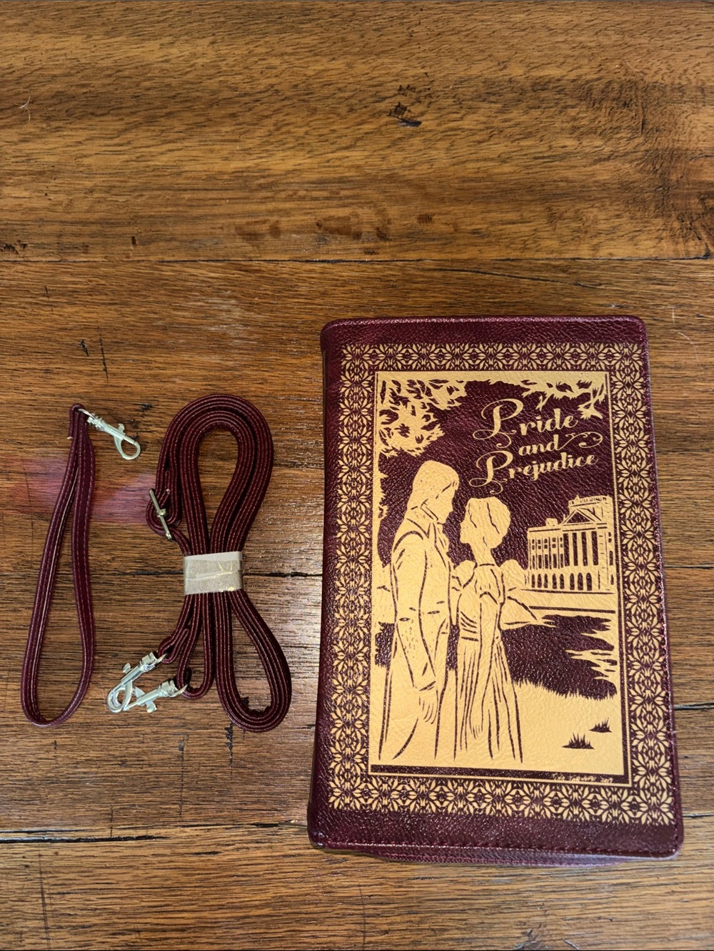 Pride and Prejudice Burgundy Crossbody Book-Style Bag
